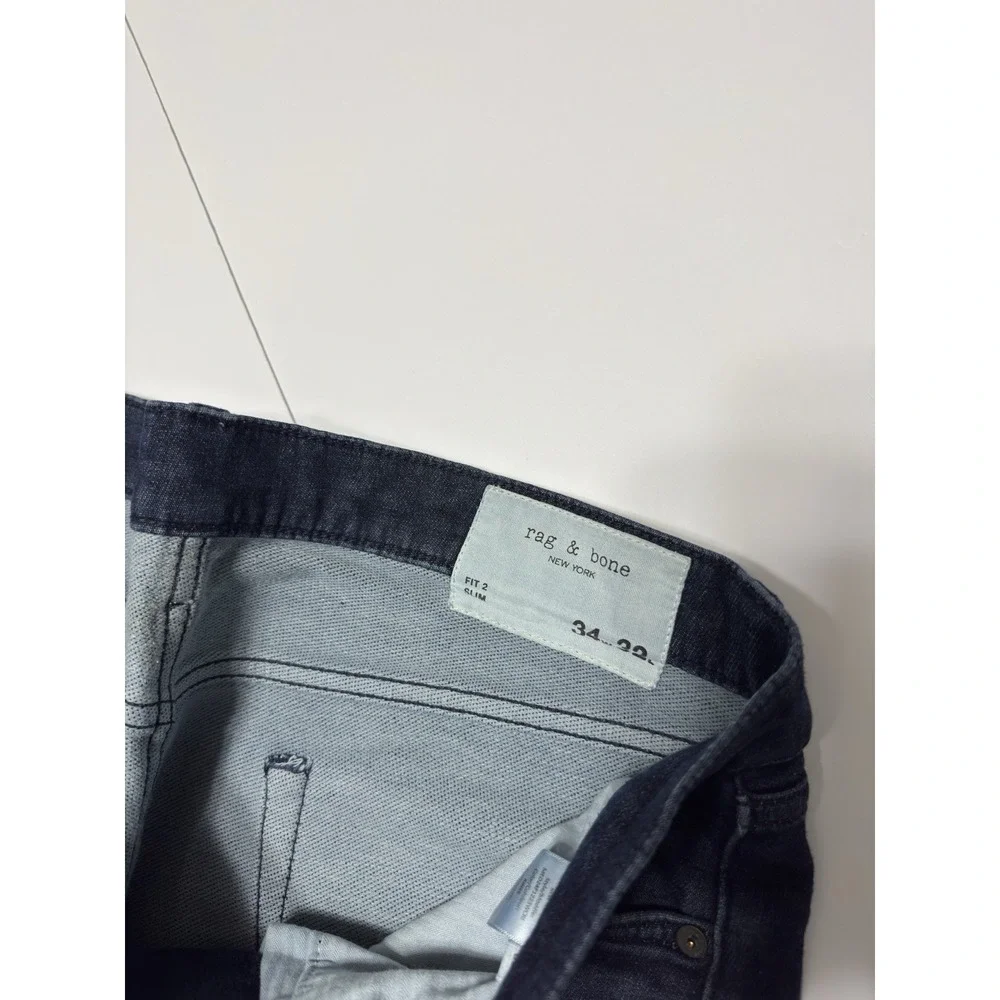 rag & bone Men's Fit 2 Slim Jeans Dark Wash Size 34x30 Stretch Designer Luxury